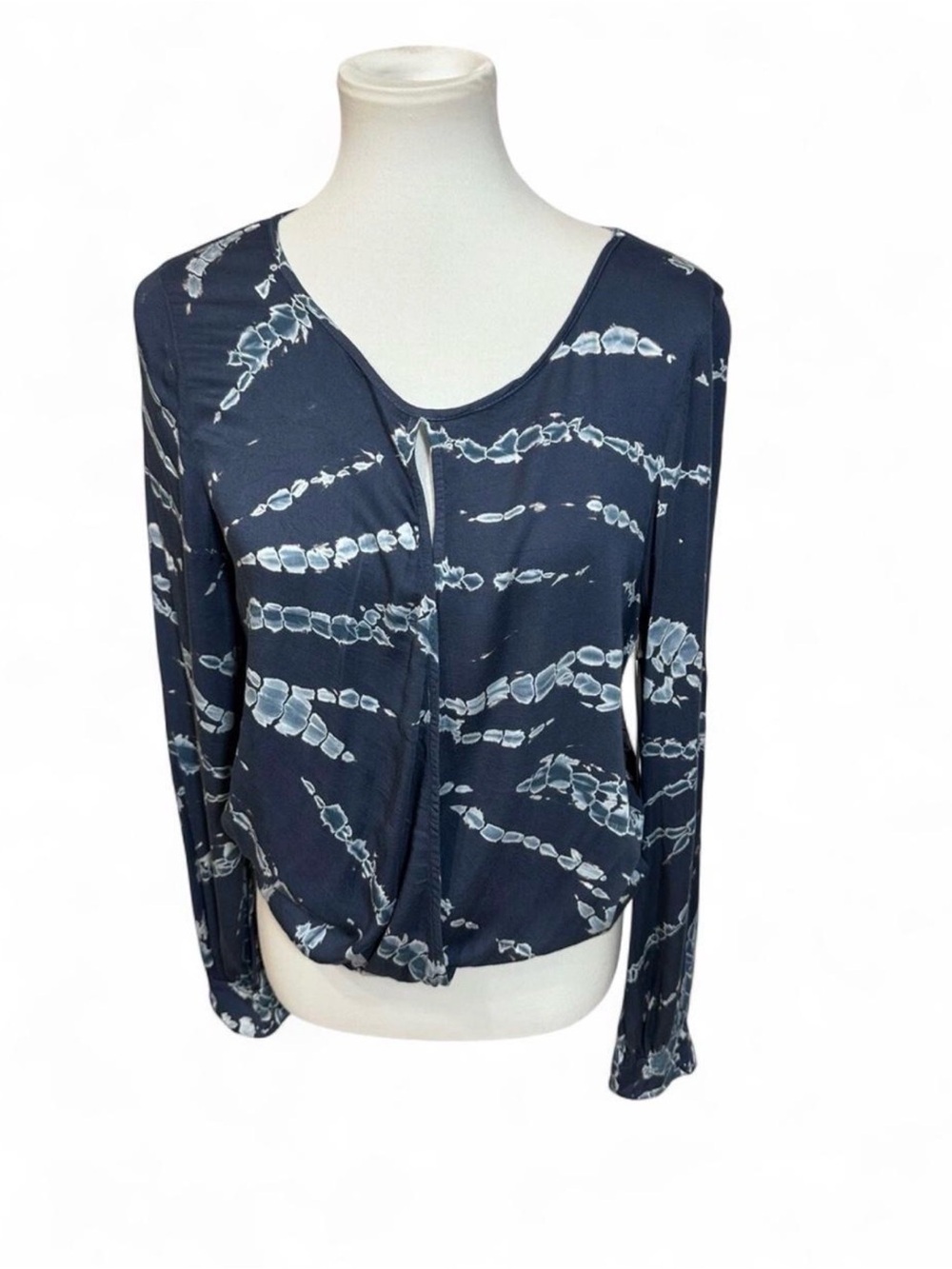 Young Fabulous & Broke Navy and White Tie-Dye V-Neck Long Sleeve Top